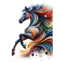 Lade das Bild in den Galerie-Viewer, Aluminiumbild gebürstet Fantasie Pferd in Regenbogenfarben Hochformat

