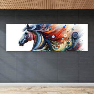 Aluminiumbild gebürstet Fantasie Pferd in Regenbogenfarben Panorama