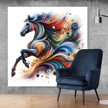 Lade das Bild in den Galerie-Viewer, Leinwandbild Fantasie Pferd in Regenbogenfarben Quadrat
