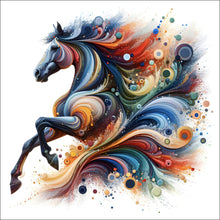 Lade das Bild in den Galerie-Viewer, Aluminiumbild gebürstet Fantasie Pferd in Regenbogenfarben Quadrat
