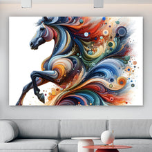 Lade das Bild in den Galerie-Viewer, Aluminiumbild gebürstet Fantasie Pferd in Regenbogenfarben Querformat
