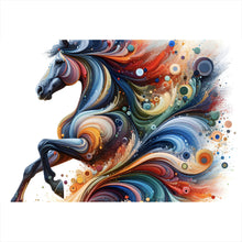 Lade das Bild in den Galerie-Viewer, Aluminiumbild gebürstet Fantasie Pferd in Regenbogenfarben Querformat
