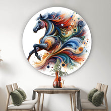 Lade das Bild in den Galerie-Viewer, Aluminiumbild gebürstet Fantasie Pferd in Regenbogenfarben Kreis
