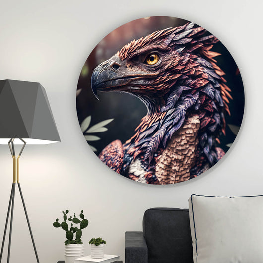 Aluminiumbild gebürstet Fantasie Raubvogel Portrait Kreis