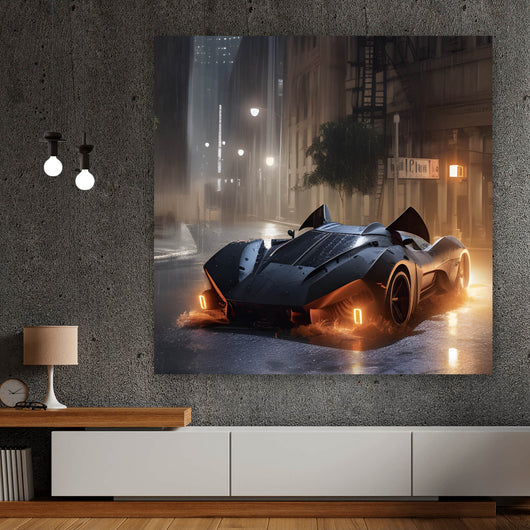 Aluminiumbild gebürstet Fantasy Gangster Sportwagen Digital Art Quadrat