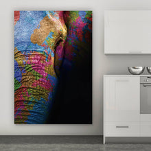 Lade das Bild in den Galerie-Viewer, Aluminiumbild gebürstet Farbenfroher Elefantenkopf Hochformat
