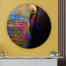 Lade das Bild in den Galerie-Viewer, Aluminiumbild gebürstet Farbenfroher Elefantenkopf Kreis
