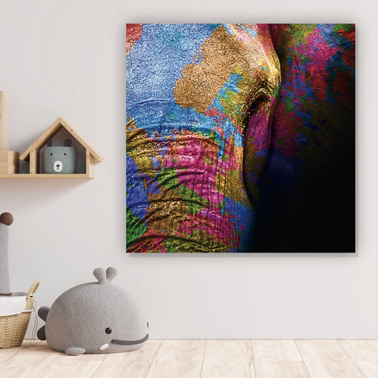 Spannrahmenbild Farbenfroher Elefantenkopf Quadrat