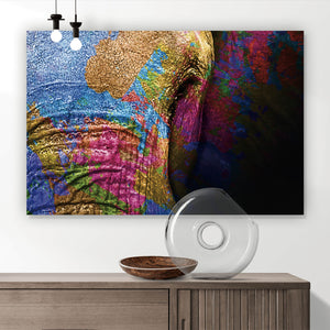 Leinwandbild Farbenfroher Elefantenkopf Querformat