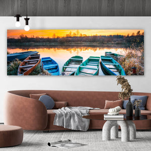 Aluminiumbild Fischerboote an einem Herbstmorgen Panorama