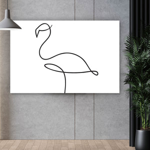 Aluminiumbild gebürstet Flamingo Line Art Querformat
