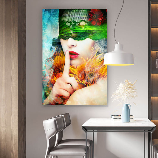 Acrylglasbild Florale Collage einer Frau Hochformat