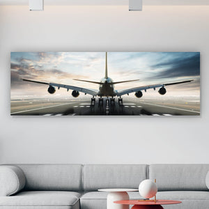 Poster Flugzeug auf der Landebahn Panorama