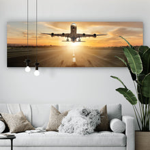 Lade das Bild in den Galerie-Viewer, Leinwandbild Flugzeug hebt ab Panorama
