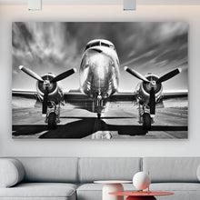 Lade das Bild in den Galerie-Viewer, Aluminiumbild gebürstet Flugzeug Schwarz Weiß Querformat
