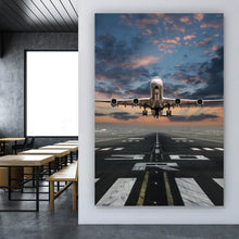Lade das Bild in den Galerie-Viewer, Acrylglasbild Flugzeug vor Sonnenuntergang Hochformat
