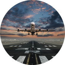 Lade das Bild in den Galerie-Viewer, Aluminiumbild Flugzeug vor Sonnenuntergang Kreis

