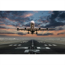 Lade das Bild in den Galerie-Viewer, Acrylglasbild Flugzeug vor Sonnenuntergang Querformat
