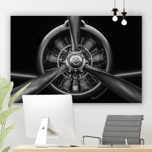 Leinwandbild Flugzeugpropeller Schwarz Weiß Querformat