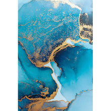 Lade das Bild in den Galerie-Viewer, Aluminiumbild Fluid Art Blau Gold Hochformat
