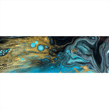 Lade das Bild in den Galerie-Viewer, Leinwandbild Fluid Art Blau Schwarz Gold Panorama
