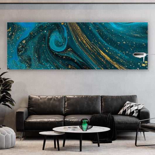 Spannrahmenbild Fluid Art Smaragd No.1 Panorama