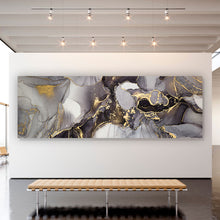Lade das Bild in den Galerie-Viewer, Aluminiumbild gebürstet Fluid Art Gold Panorama
