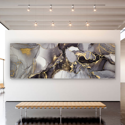 Aluminiumbild gebürstet Fluid Art Gold Panorama