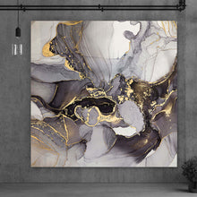 Lade das Bild in den Galerie-Viewer, Aluminiumbild gebürstet Fluid Art Gold Quadrat
