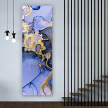 Lade das Bild in den Galerie-Viewer, Spannrahmenbild Fluid Art Königsblau mit Gold Panorama Hoch

