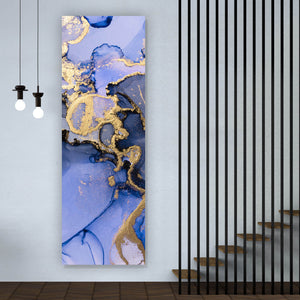 Aluminiumbild Fluid Art Königsblau mit Gold Panorama Hoch