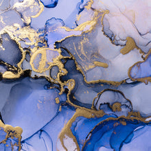 Lade das Bild in den Galerie-Viewer, Leinwandbild Fluid Art Königsblau mit Gold Quadrat
