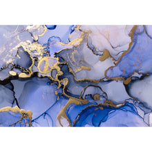 Lade das Bild in den Galerie-Viewer, Aluminiumbild Fluid Art Königsblau mit Gold Querformat
