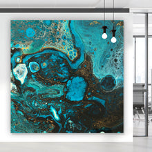 Lade das Bild in den Galerie-Viewer, Aluminiumbild Fluid Art Smaragd Quadrat
