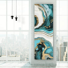 Lade das Bild in den Galerie-Viewer, Aluminiumbild Fluid Art Türkis gold Panorama Hoch
