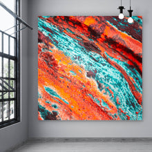 Lade das Bild in den Galerie-Viewer, Spannrahmenbild Fluid Art Türkis Orange Quadrat
