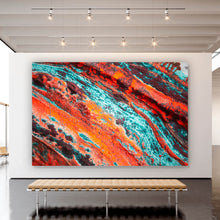 Lade das Bild in den Galerie-Viewer, Aluminiumbild Fluid Art Türkis Orange Querformat
