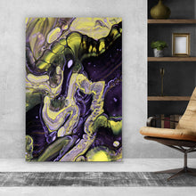 Lade das Bild in den Galerie-Viewer, Spannrahmenbild Fluid Art Violett und Gelb Hochformat
