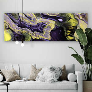 Leinwandbild Fluid Art Violett und Gelb Panorama