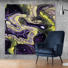 Lade das Bild in den Galerie-Viewer, Aluminiumbild gebürstet Fluid Art Violett und Gelb Quadrat
