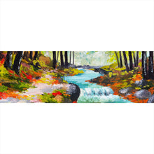 Lade das Bild in den Galerie-Viewer, Aluminiumbild gebürstet Fluss im Herbstwald Gemälde Panorama
