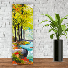 Lade das Bild in den Galerie-Viewer, Aluminiumbild gebürstet Fluss im Herbstwald Gemälde Panorama Hoch
