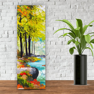 Poster Fluss im Herbstwald Gemälde Panorama Hoch