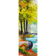 Lade das Bild in den Galerie-Viewer, Aluminiumbild gebürstet Fluss im Herbstwald Gemälde Panorama Hoch
