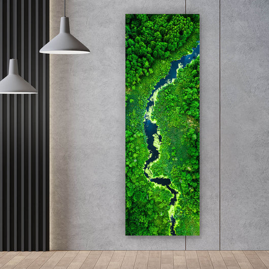 Leinwandbild Fluss mit blühenden Algen Panorama Hoch