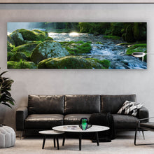 Lade das Bild in den Galerie-Viewer, Leinwandbild Fluss und Welle im Licht Panorama

