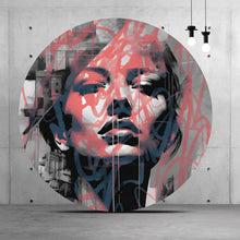 Lade das Bild in den Galerie-Viewer, Aluminiumbild gebürstet Frau Graffiti Modern Art Kreis
