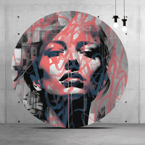 Aluminiumbild Frau Graffiti Modern Art Kreis