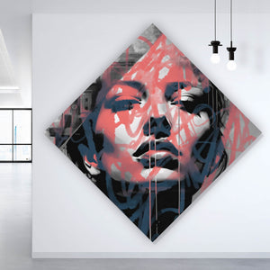 Acrylglasbild Frau Graffiti Modern Art Raute