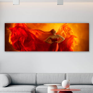 Acrylglasbild Frau im roten Feuerkleid Panorama